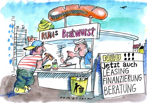 Cartoon: Bratwurst (medium) by Jan Tomaschoff tagged leasing,finanzierung,verschuldung,inflation,leasing,finanzierung,verschuldung,inflation