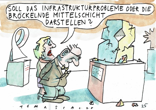 Cartoon: Bröckeln (medium) by Jan Tomaschoff tagged infrastruktur,mittelschicht,infrastruktur,mittelschicht