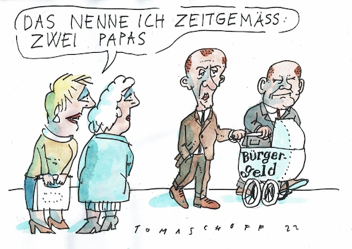 Cartoon: Bürgergeld (medium) by Jan Tomaschoff tagged spd,cdu,scholz,merz,bürgergeld,kompromiss,spd,cdu,scholz,merz,bürgergeld,kompromiss