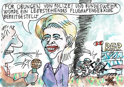 Cartoon: Bundeswehr übt (medium) by Jan Tomaschoff tagged bundeswehr,flughafen,bundeswehr,flughafen