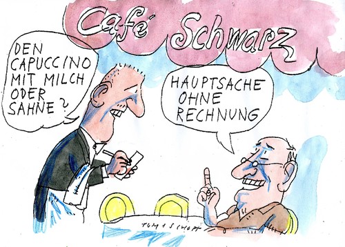 Cartoon: Cafe Schwarz (medium) by Jan Tomaschoff tagged schwarzarbei,steuerhinbterziehung,schwarzarbei,steuerhinbterziehung