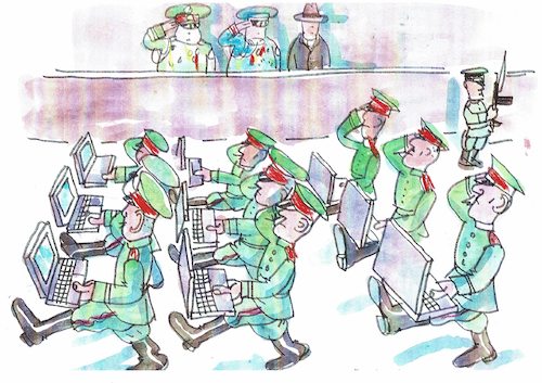 Cartoon: Cyberparade (medium) by Jan Tomaschoff tagged cyberkrieg,russland,cyberkrieg,russland