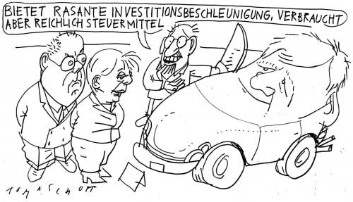 Cartoon: Das neue Modell (medium) by Jan Tomaschoff tagged investitionen,automobilindustrie,wirtschaftskrise