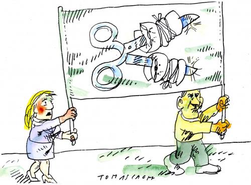 Cartoon: Demo (medium) by Jan Tomaschoff tagged schere,arm,reich,arbeitslosigkeit,mittelschicht,unterschicht,prekariat