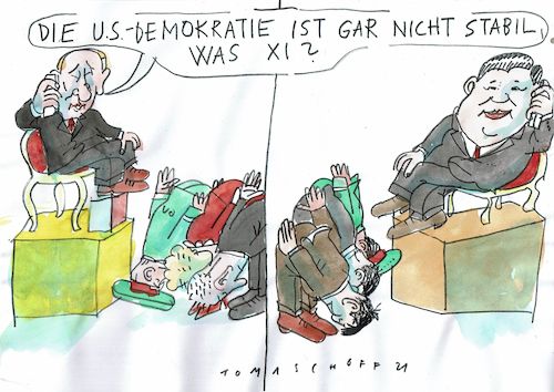 Cartoon: Demokratie (medium) by Jan Tomaschoff tagged usa,china,russland,demokratie,usa,china,russland,demokratie