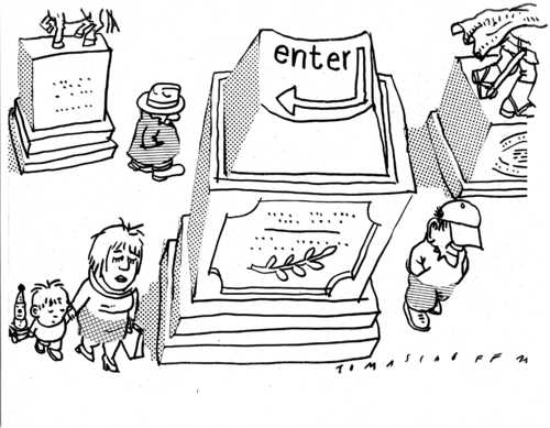 Cartoon: Denkmal (medium) by Jan Tomaschoff tagged internet,internet,web,kommunikation,medium,netz,enter,eingang