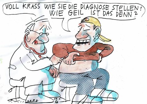 Cartoon: Diagnose (medium) by Jan Tomaschoff tagged arzt,patient,kommunikation,jugendsprache,arzt,patient,kommunikation,jugendsprache