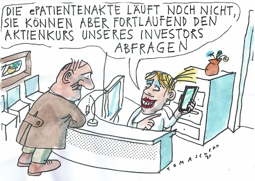 Cartoon: digital (medium) by Jan Tomaschoff tagged gesundheit,digitalisierung,patientenakte,investoren,gesundheit,digitalisierung,patientenakte,investoren