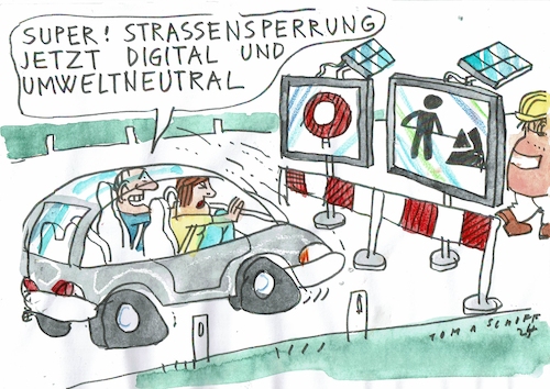 Cartoon: Digital (medium) by Jan Tomaschoff tagged verkehr,straßen,infrastruktur,digitalisierung,verkehr,straßen,infrastruktur,digitalisierung