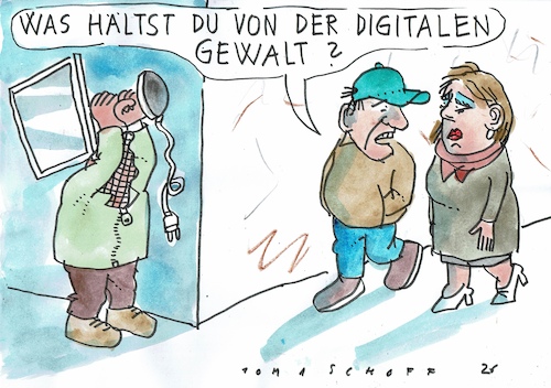 Cartoon: digitale Gewalt (medium) by Jan Tomaschoff tagged internet,deep,fake,gewalt,internet,deep,fake,gewalt