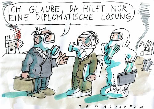 Cartoon: Diplomatische Lösung (medium) by Jan Tomaschoff tagged krisen,diplomatie,giftgas,krisen,diplomatie,giftgas