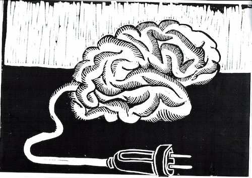 Cartoon: Elektrohirn (medium) by Jan Tomaschoff tagged hirn,künstliche,intelligenz,hirn,künstliche,intelligenz