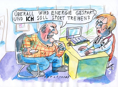 Cartoon: Energie (medium) by Jan Tomaschoff tagged energie,gesundheit,sparen,arzt,patient,sport,energie,gesundheit,sparen,arzt,patient,sport