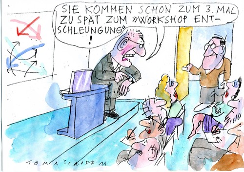 Cartoon: Entschleunigung (medium) by Jan Tomaschoff tagged entschleunigung,psychozirkus,entschleunigung,psychozirkus