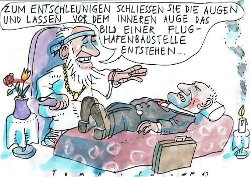Cartoon: Entschleunigung (medium) by Jan Tomaschoff tagged stress,rughe,flughafen,berlin,stress,rughe,flughafen,berlin