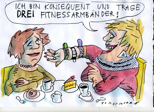 Cartoon: Fitnessarmband (medium) by Jan Tomaschoff tagged fitness,gesundheitswahn,bequemlichkeit,fitness,gesundheitswahn,bequemlichkeit