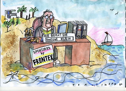 Cartoon: Frontex (medium) by Jan Tomaschoff tagged migration,registrierung,hot,spot,migration,registrierung,hot,spot