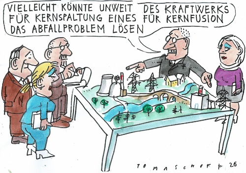 Cartoon: Fusion (medium) by Jan Tomaschoff tagged kernenergie,abfall,spaltung,fusiom,kernenergie,abfall,spaltung,fusiom