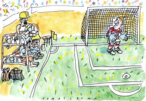 Cartoon: Fußballweltmeisterschaft (medium) by Jan Tomaschoff tagged fußball,weltmeisterschaft,arbeitsbedingungen,fußball,weltmeisterschaft,arbeitsbedingungen