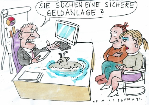 Cartoon: Geldanlage (medium) by Jan Tomaschoff tagged rüstung,uboot,geldanlage,industrie,rüstung,uboot,geldanlage,industrie