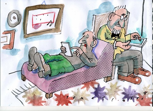 Cartoon: Gespräch (medium) by Jan Tomaschoff tagged kommunikation,smartphone,psychotherapie,kommunikation,smartphone,psychotherapie