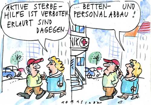 Cartoon: Gesundheit (medium) by Jan Tomaschoff tagged gesundheitswesen,sterbehilfe,personalabbau,gesundheitswesen,sterbehilfe,personalabbau