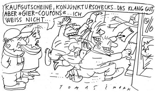 Cartoon: Gier-Coupons (medium) by Jan Tomaschoff tagged wirtschaftskrise,rezession,konsum,kaufkraft