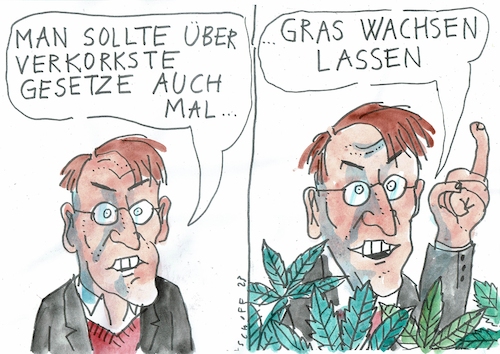 Cartoon: Gras (medium) by Jan Tomaschoff tagged cannabis,drogen,steuern,lauterbach,cannabis,drogen,steuern,lauterbach