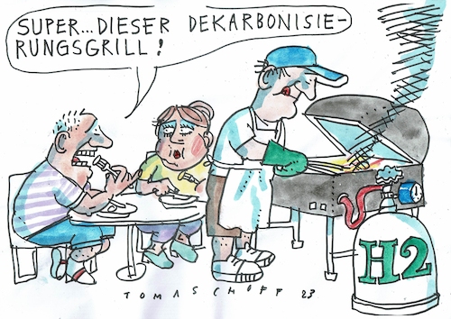 Cartoon: Grill (medium) by Jan Tomaschoff tagged grill,kohle,umwelt,dekarbonisierung,wasserstoff,grill,kohle,umwelt,dekarbonisierung,wasserstoff