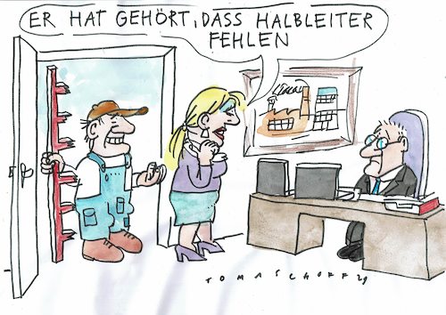 Cartoon: Halbleiter (medium) by Jan Tomaschoff tagged halbleiter,lieferketten,chips,halbleiter,lieferketten,chips