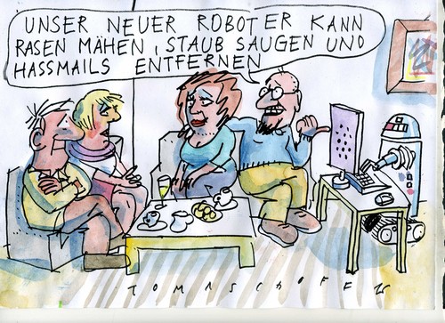 Cartoon: Hassmails (medium) by Jan Tomaschoff tagged internet,hass,roboter,internet,hass,roboter