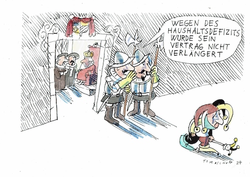 Cartoon: Haushalt (medium) by Jan Tomaschoff tagged haushalt,geld,schulden,entlassungen,haushalt,geld,schulden,entlassungen