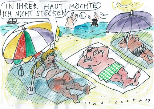 Cartoon: Haut (medium) by Jan Tomaschoff tagged sonne,haut,hautkrebs,sonne,haut,hautkrebs