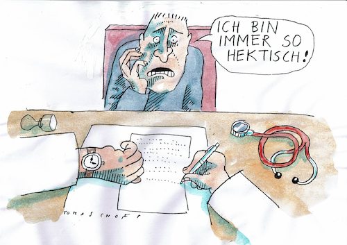 Cartoon: Hektik (medium) by Jan Tomaschoff tagged stress,psyche,behandlung,stress,psyche,behandlung