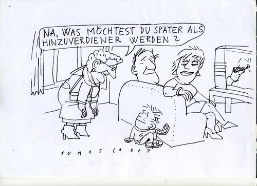 Cartoon: Hinzuverdiener (medium) by Jan Tomaschoff tagged soziale,ungleichheit,jugend,soziale,ungleichheit,jugend