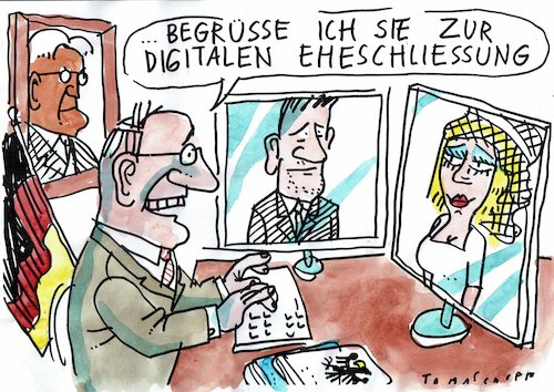 Cartoon: Hochzeit (medium) by Jan Tomaschoff tagged hochzeit,epidemie,begegnung,hochzeit,epidemie,begegnung