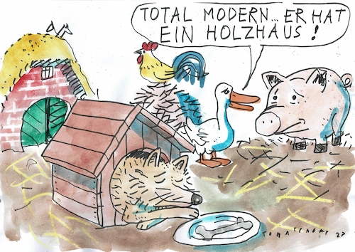 Cartoon: Holzhaus (medium) by Jan Tomaschoff tagged bauen,umwelt,holz,bauen,umwelt,holz