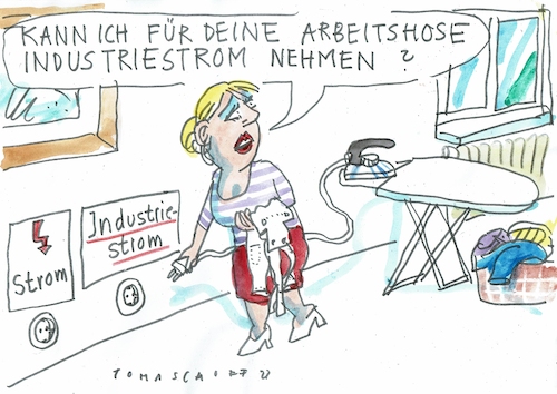 Cartoon: Industriestrom (medium) by Jan Tomaschoff tagged strompreis,wirtschaft,haushalt,industriestrom,strompreis,wirtschaft,haushalt,industriestrom