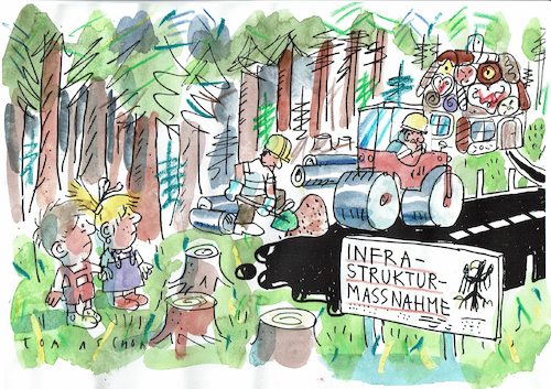 Cartoon: Infrastruktur (medium) by Jan Tomaschoff tagged strassenbau,natur,strassenbau,natur