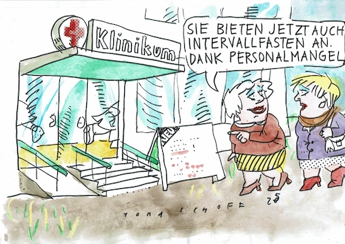 Cartoon: Intervallfasten (medium) by Jan Tomaschoff tagged gesundheit,krankenhaus,geld,personalmangel,gesundheit,krankenhaus,geld,personalmangel