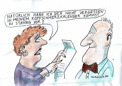 Cartoon: Kalender (medium) by Jan Tomaschoff tagged kopfschmerz,beziehung,stress,kopfschmerz,beziehung,stress