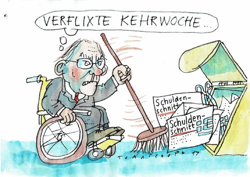 Cartoon: Kehrwoche (medium) by Jan Tomaschoff tagged schäuble,griechenland,schuldenerlass,schäuble,griechenland,schuldenerlass