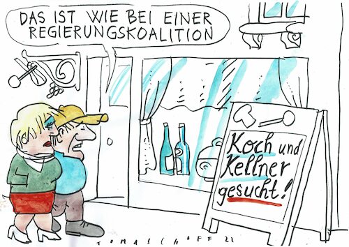 Cartoon: Koch und Kellner (medium) by Jan Tomaschoff tagged koalition,ampel,gastronomie,koalition,ampel,gastronomie