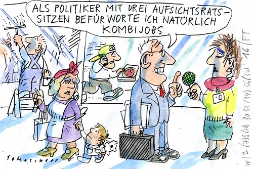 Cartoon: Kombijobs (medium) by Jan Tomaschoff tagged nebenjobs,interessenkonflikte,nebenjobs,interessenkonflikte