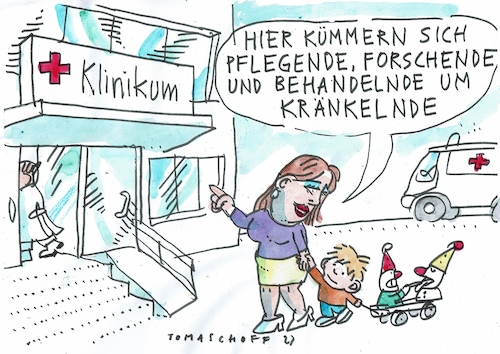 Cartoon: Kränkelnde (medium) by Jan Tomaschoff tagged sprache,gender,krankenhaus,sprache,gender,krankenhaus