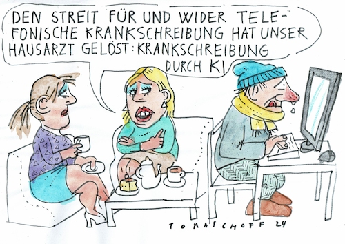 Cartoon: Krankschreibung (medium) by Jan Tomaschoff tagged gesundheit,krankschreibung,ki,gesundheit,krankschreibung,ki