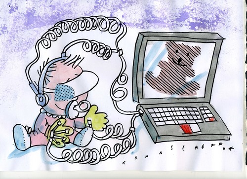 Cartoon: Kuscheln (medium) by Jan Tomaschoff tagged kinder,computer,kinder,computer