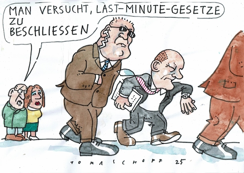 Cartoon: Last minute (medium) by Jan Tomaschoff tagged scholz,wahlen,parlament,gesetze,scholz,wahlen,parlament,gesetze