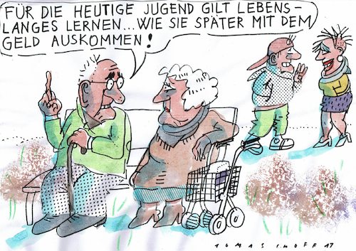 Cartoon: lebenslanges Lernen (medium) by Jan Tomaschoff tagged altersarmut,renten,generationengerechtigkeit,altersarmut,renten,generationengerechtigkeit