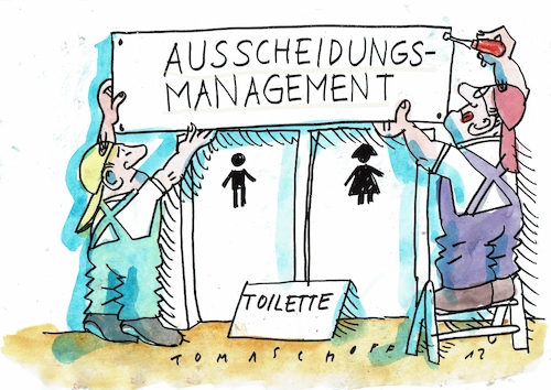 Cartoon: Management (medium) by Jan Tomaschoff tagged toilette,gesundheit,namen,toilette,gesundheit,namen